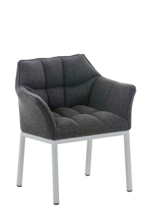Chaise de salle à manger Octavia tissu - Piètement en métal blanc mat - Siège Gris titane