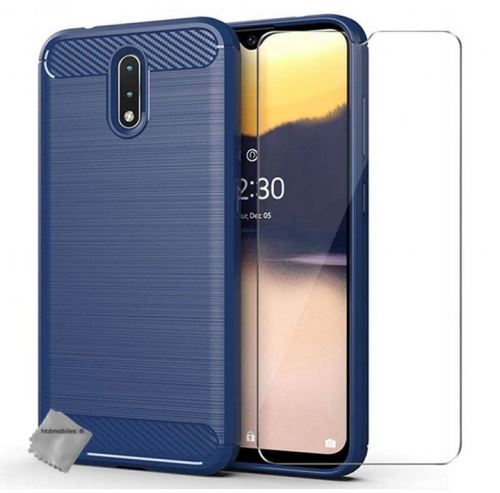 Coque silicone gel carbone pour Nokia 2.3 avec verre trempe - BLEU FONCE