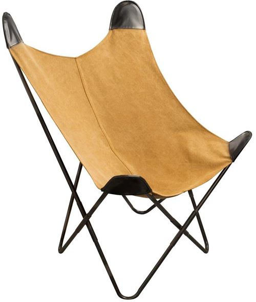 The Home Deco Factory - Fauteuil papillon en coton et métal Jaune et noir