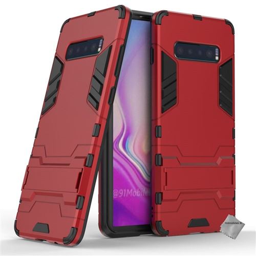 Housse etui coque rigide anti choc pour Samsung Galaxy S10+ Plus + verre trempe - ROUGE - htdmobiles