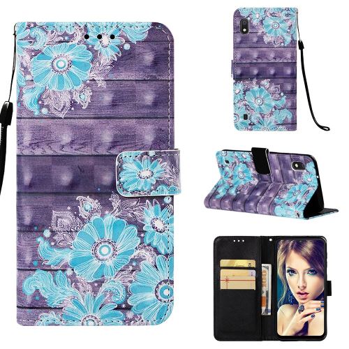 Etui en PU support motif imprimé fleur bleue pour votre Samsung Galaxy A10