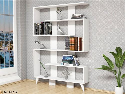 HOMEMANIA Bibliothèque Jane avec Étagères, Meuble de Rangement - pour Salon, Bureau - Blanc en Bois, 120 x 22 x 164 cm