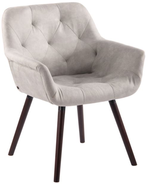 Chaise de Salle à manger Cassidy en Similicuir Vintage - Chaise de coiffeuse avec accoudoirs - Piètement Bois de Hêtre Café - Couleur Gris