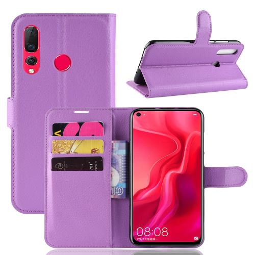 Etui en PU avec support et fentes pour cartes de crédit violet pour votre Huawei Nova 4