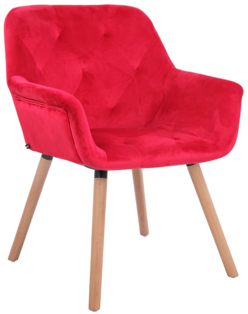 Chaise de Salle à manger Cassidy en Velours - Chaise avec accoudoirs - Piètement Bois de hêtre Nature - Couleur Rouge