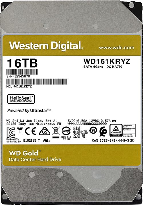 WD Gold WD161KRYZ - Disque dur - 16 To - interne - 3.5 - SATA 6Gb/s - 7200  tours/min - mémoire tampon : 512 Mo - Disques durs internes - Achat & prix