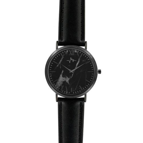Montre Femme Andreas Osten Cadran 36mm En Acier Gris et Noir Et Bracelet Noir En Cuir AO-176