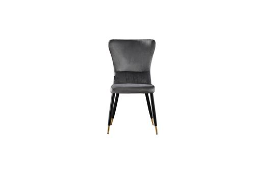 CHARLY Chaise Rétro en Velours Gris avec Pieds Coloris Noir & Doré - Style Design & Vintage - Salle à Manger, Cuisine, Salon