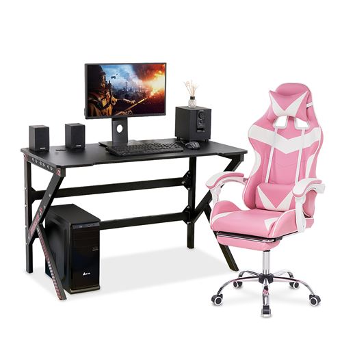bureau de jeu Gaming Insma avec éclairage LED et télécommande avec chaise de jeu réglable 150 degrés rose