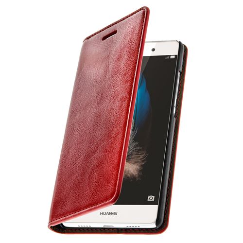 Étui Huawei P8 Lite en cuir veritable et finition surpiqué - Rouge