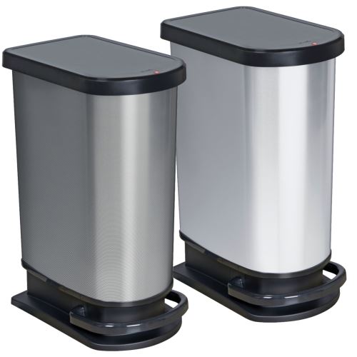 ROTHO Poubelle à pédale PASO 50 litres argent métallisé | Poubelle pour une élimination facile des déchets