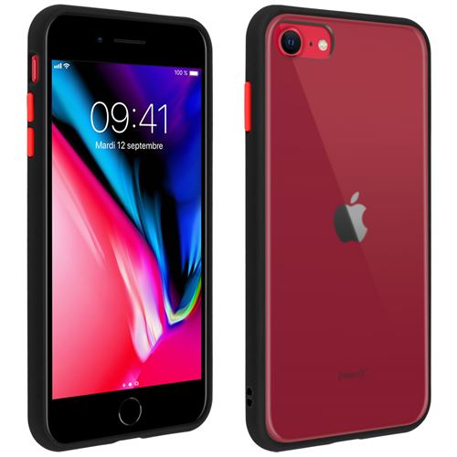 Coque pour iPhone 7/8/SE 2020 Dos Translucide Contour Coloré Mate Rigide - Noir