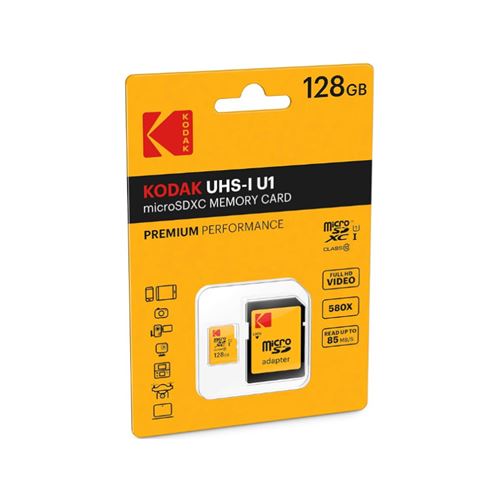 Kodak - Carte mémoire flash (adaptateur microSDXC vers SD inclus(e)) - 128 Go - UHS Class 1 / Class10 - 580x - microSDXC UHS-I
