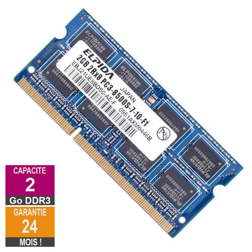 Barrette Mémoire 2Go Ram Ddr3 Elpida Ebj21Ue8Bds0-Ae-F So-Dimm Pc3-8500 1066Mhz 2Rx8
