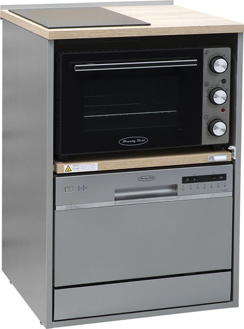 Brandy Best TRIO60S-ID-S Trio 60 cm tout-en-un avec domino induction, four et lave-vaisselle silver meuble couleur chêne claire et gris