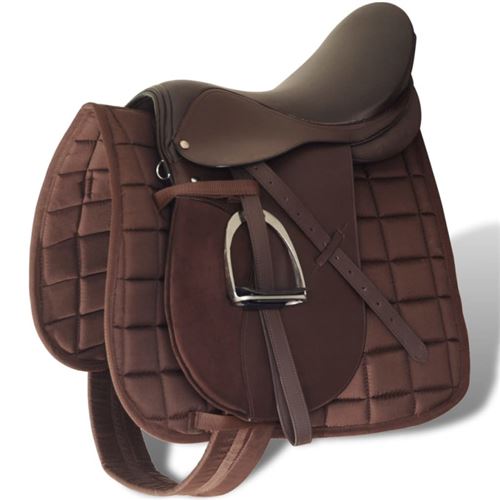 VIDAXL Set de selle &eacute;quitation 17,5 en cuir v&eacute;ritable 18 cm 5 en 1 brun