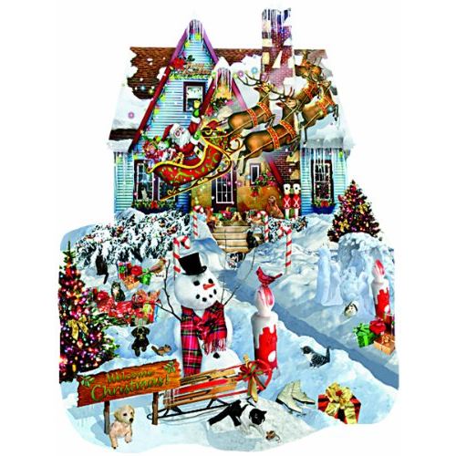 SunsOut Christmas At Our House Shaped Jigsaw Puzzle (1000-Piece)