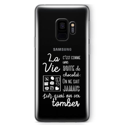 Coque Galaxy S9 La Vie C Est Comme Une Boite De Chocolat On Ne Sait Jamais Sur Quoi On Va Tomber Souple Transparente Encre Blanc Etui Pour Telephone Mobile Achat Prix Fnac
