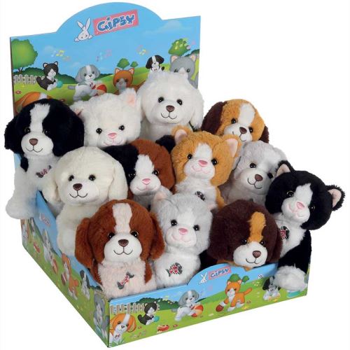 Peluche sonore chat ou chien Gipsy 18 cm Modèle Aléatoire