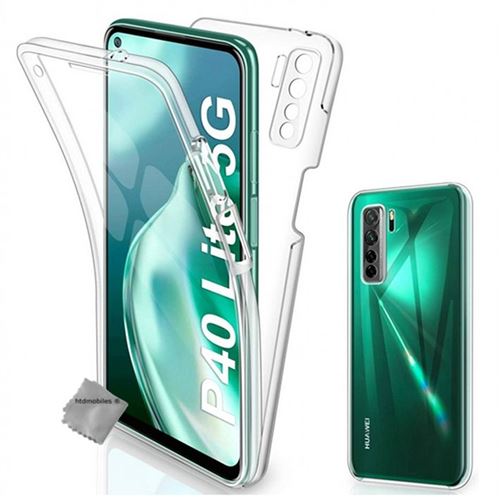 Coque silicone gel fine 360 integrale (avant et arriere) pour Huawei P40 Lite 5G avec verre trempe - TRANSPARENT - htdmobiles