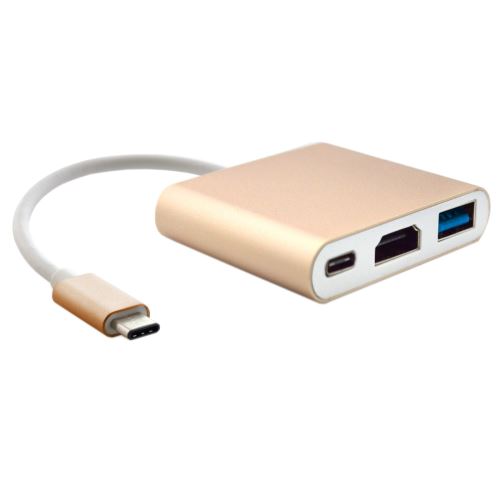 Connectique Câble & adaptateur USB / FireWire Câble adaptateur USB type C vers HDMI 3 en 1, pour MacBook 12 pouces version 2015, version Google Chromebook Pixel 2015, tablette PC Nokia N1 (Gold)