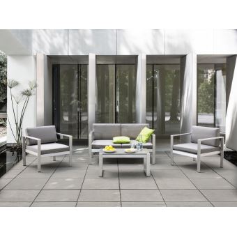 319 Sur Beliani Salon De Jardin En Aluminium Coussin En Tissu Gris Clair Table Basse Incluse Salerno Mobilier De Jardin Achat Prix Fnac