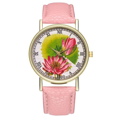 Montre de dame de bracelet en cuir égyptien de fleur de nénuphar égyptien montre de quartz T270-Arose