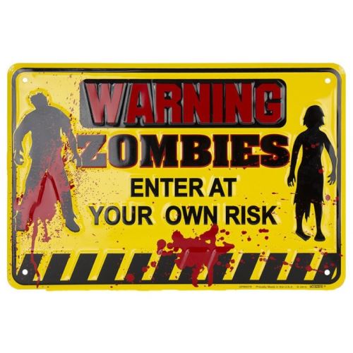 plaque warning zombie emboutie 30x20 cm deco walking dead