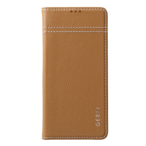 Etui en cuir véritable litchi avec porte-cartes marron pour votre Samsung Galaxy S10