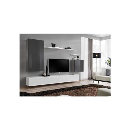 Ensemble meuble salon SWITCH II design, coloris gris et blanc brillant.