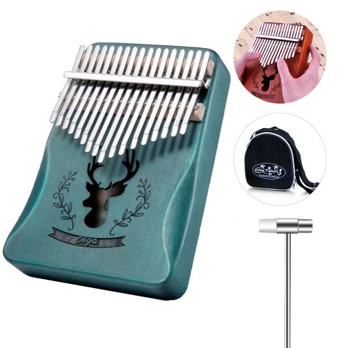 Kalimba Pouce Piano 17 Touches en acajou avec sac marteau et livret de musique pour debutants enfants-vert