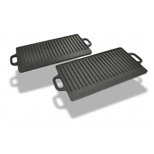 Vidaxl Noir Plancha En Fonte Réversible 2 Pcs 38X23 Cm - Image 1