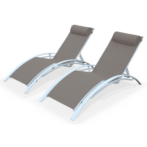 Sweeek Duo de bains de soleil aluminium - Louisa Taupe - Transats aluminium et textilène