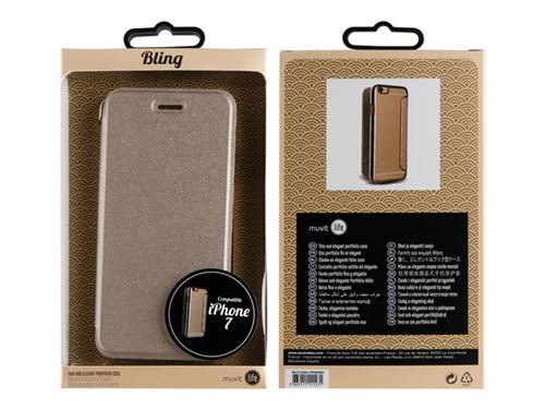 MUVIT LIFE BLING FOLIO - Flip cover voor mobiele telefoon - transparant, gouden rand - voor Apple iPhone 7