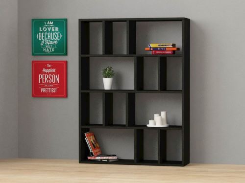 HOMEMANIA Bibliothèque Donie - Meuble Murale de Rangement - avec Étagères - pour Séjour, Bureau - Noir en Bois, 90 x 25 x 122 cm