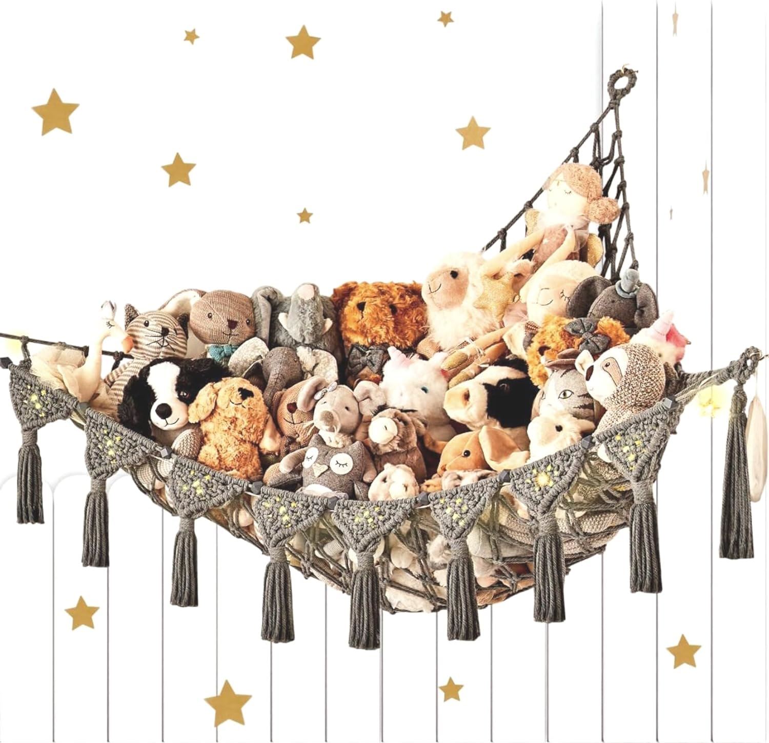 Lot De 2 Hamacs De Rangement Pour Doudous - Filet Avec 6 Crochets, Décoration Bohème Pour Chambre D'Enfant Et Salon