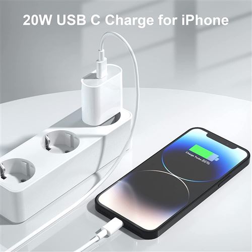 Chargeur rapide - Chargeur iPhone avec câble de chargeur iPhone de 2 mètres  20W USB-C