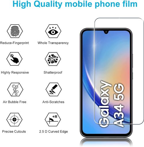 Coque pour Samsung Galaxy A34 5G et 2 Verres Trempé Film Protection Ecran  Phonillico® - Coque et étui téléphone mobile - Achat & prix
