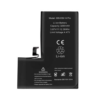 Batterie IPhone Batterie Smartex® Black Label Pour IPhone 14 Pro - 3200 MAh | Garantie 2 Ans | Compatible A2659, A2889 Remplacement Batterie