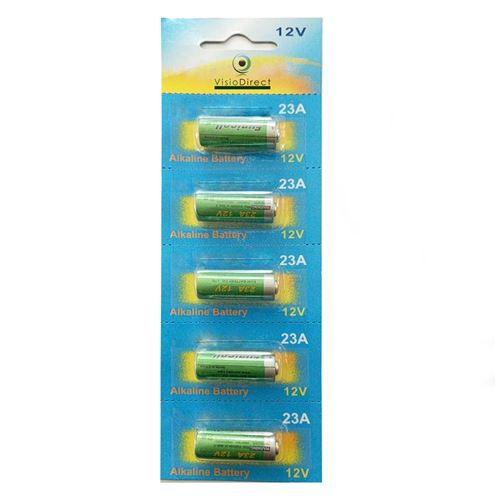 Lot de 5 Piles Alcaline 12V type A23/23A compatibles LRV08/L1028/RVO8/MS21/MN21/E23A/K23A/V23GA/GP23A - Visiodirect -