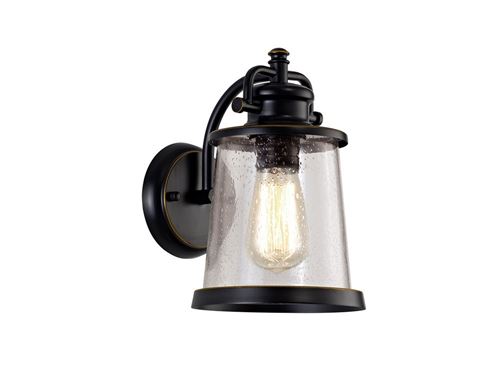 Luminosa Lighting - Lanterne murale, 1 x E27, noir, or avec verre clair semé, IP54
