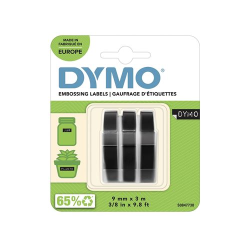 Dymo - Ruban d'étiquettes auto-adhésives 3D - 1 rouleau (9 mm x 3 m) - fond  noir Pas Cher