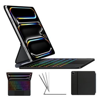 Clavier pour iPad Air 6 13 2024 M2 | Clavier pour iPad Pro 12.9 6/5/4/3 ème Gén - AZERTY Français, Intelligent Housse Clavier Noir - Informatique