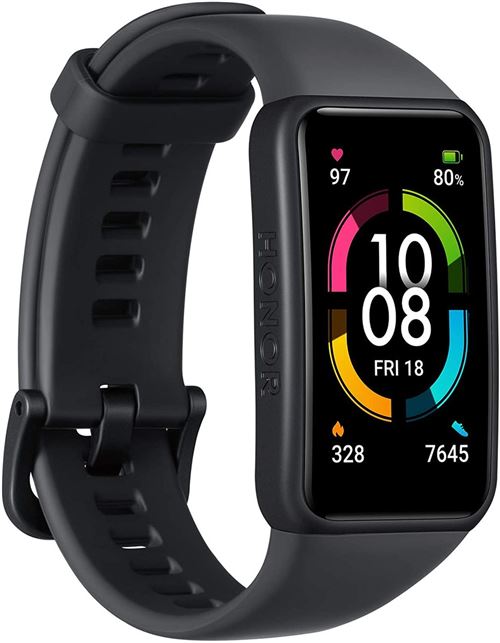 Band 6 Montre connectée - Ecran 1.47AMOLED tactile couleur - SpO2 - Fréquence cardiaque - Sommeil - Tracker d'activité - Version globale - Noir