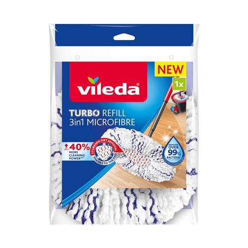 Vileda Turbo Microfibre Tampon de Recharge 3en1 40% Plus de Puissance de Nettoyage