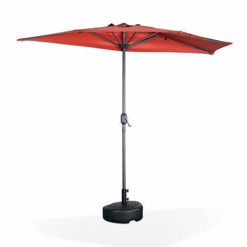 Sweeek Parasol de balcon Ø250cm – CALVI – Demi-parasol droit mât en aluminium avec manivelle d’ouverture toile terracotta