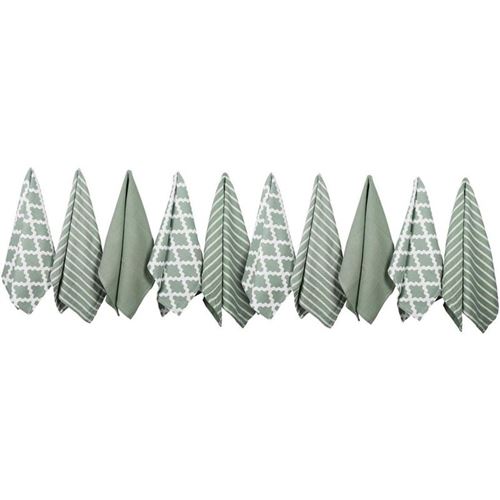 Penguin Home® - Ensemble de 10 Serviettes en Coton 100% Coton - Doux - Durable - Élégant Motif Sauge à Motifs Multiples - Lavable en Machine - 65 x 45 cm, Sage