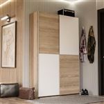 Armoire 2 portes coulissantes multifonction    et chene clair  L 120   P 41 6   H 190 5 cm