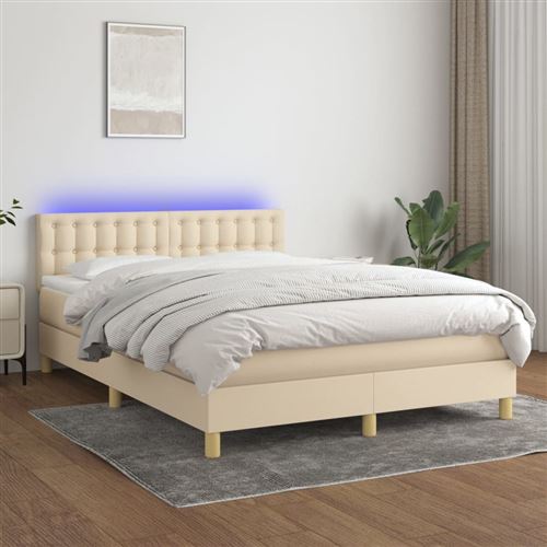 vidaXL Sommier tapissier avec matelas et LED Crème 140x190 cm Tissu