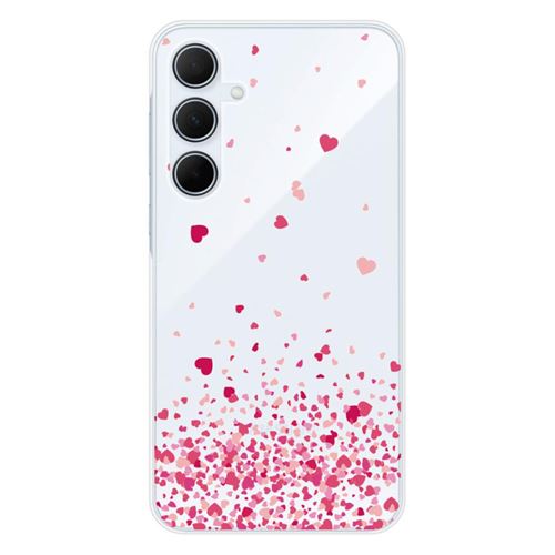 Coque en silicone imprimée compatible Samsung Galaxy A35 5G Confettis de Coeurs Rose